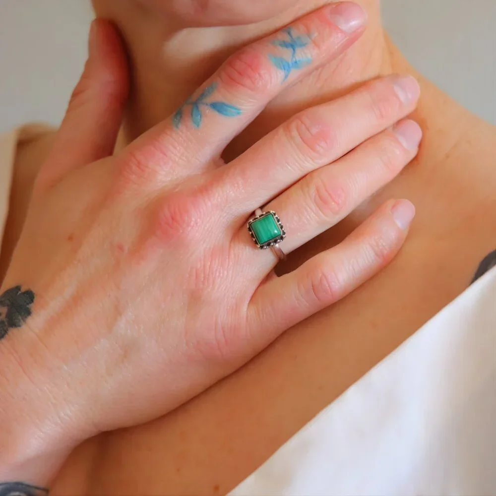 Genuine Malachite Ring in Sterling Silver